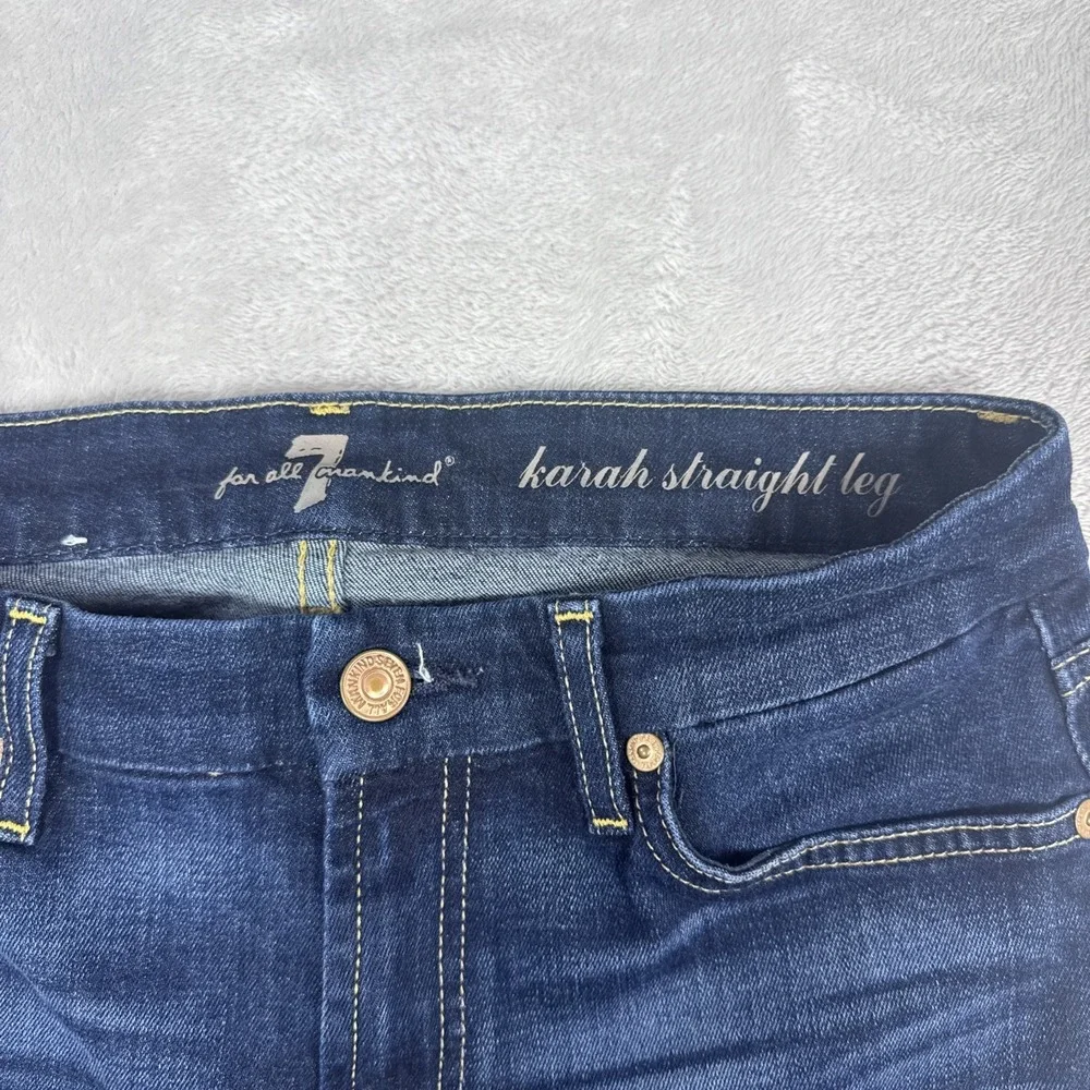 7 For All Mankind Jeans Womens 28X32 Blue Karah Straight Leg Stretch Denim Dark - Picture 4 of 9